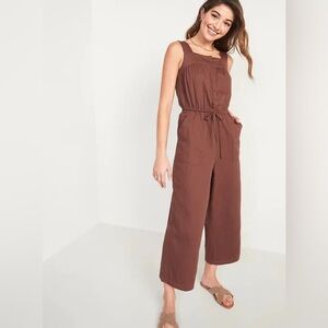 Old Navy Women's Button Down Drawstring Sleeveless Brown Utility Jumpsuit M